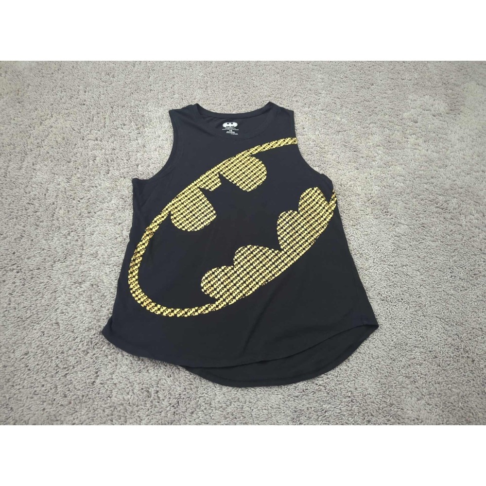 DC Comics Batman Tank Top Womens L Black Gold Foil Bat Logo Active Knitwear